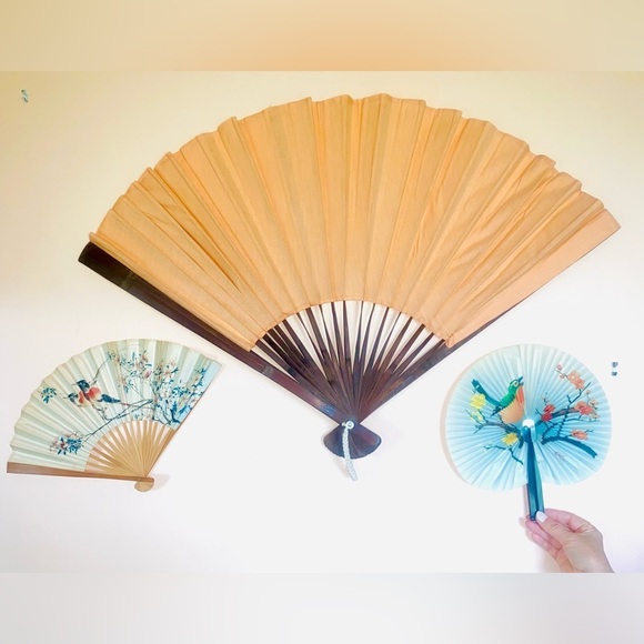 Elegant Tan and Brown Wall Fan Decor. Vintage - Picture 1 of 5